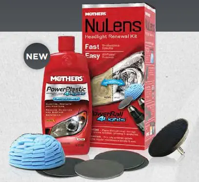 Mothers 07251 Headlight Restoration Kit; Nulens; With Drill Powered Buffer/ 8 Ounce Polish/ Four Lens Restoration Discs/ 3 Inch Backing Plate 1