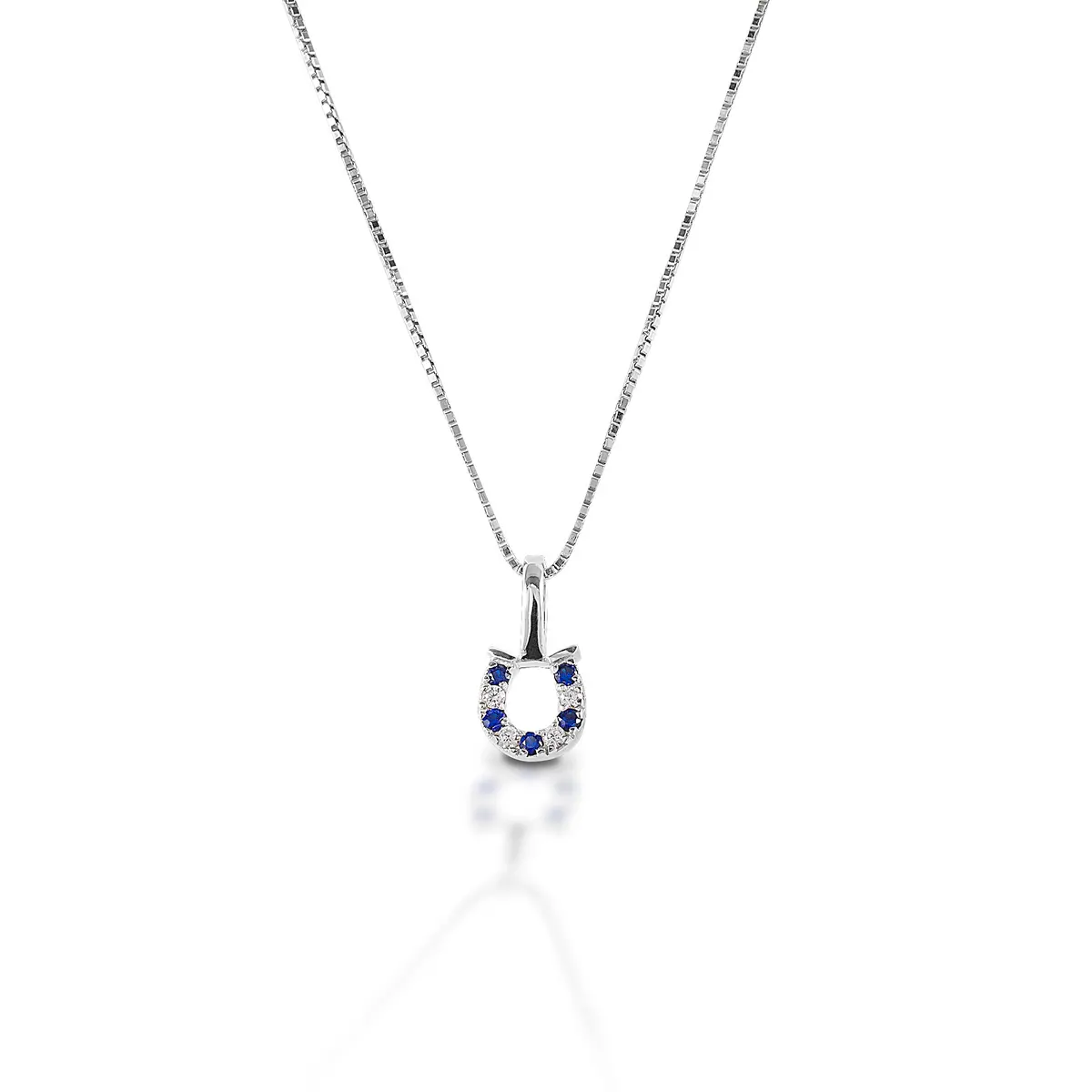 Kelly Herd Necklace Blue & Clear Horseshoe - Sterling Silver 1