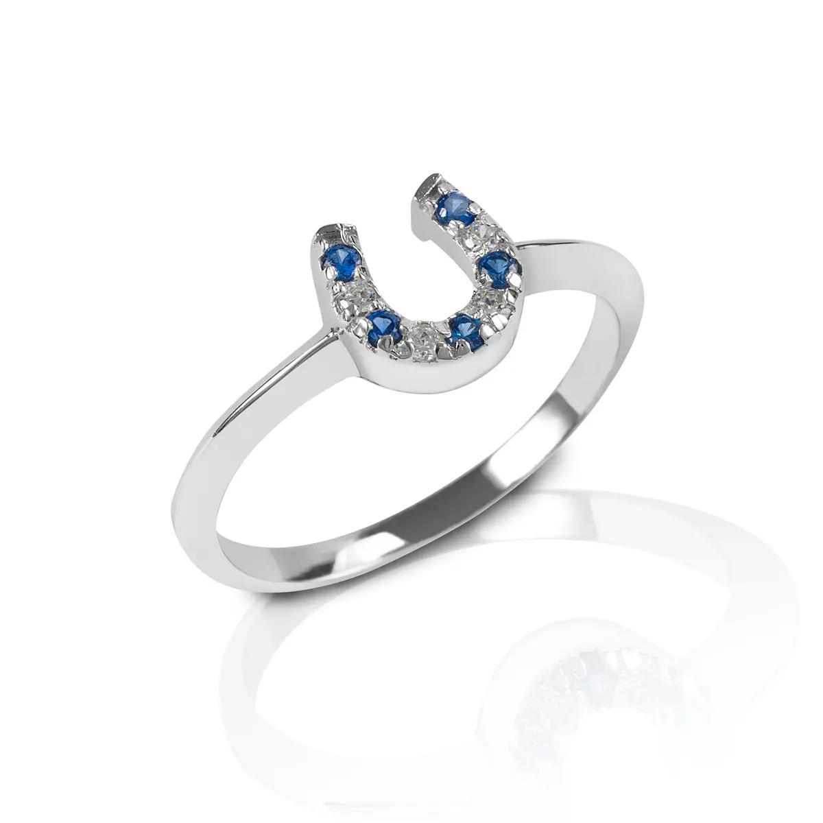 Kelly Herd Dual-Tone Blue & Clear Horseshoe Ring