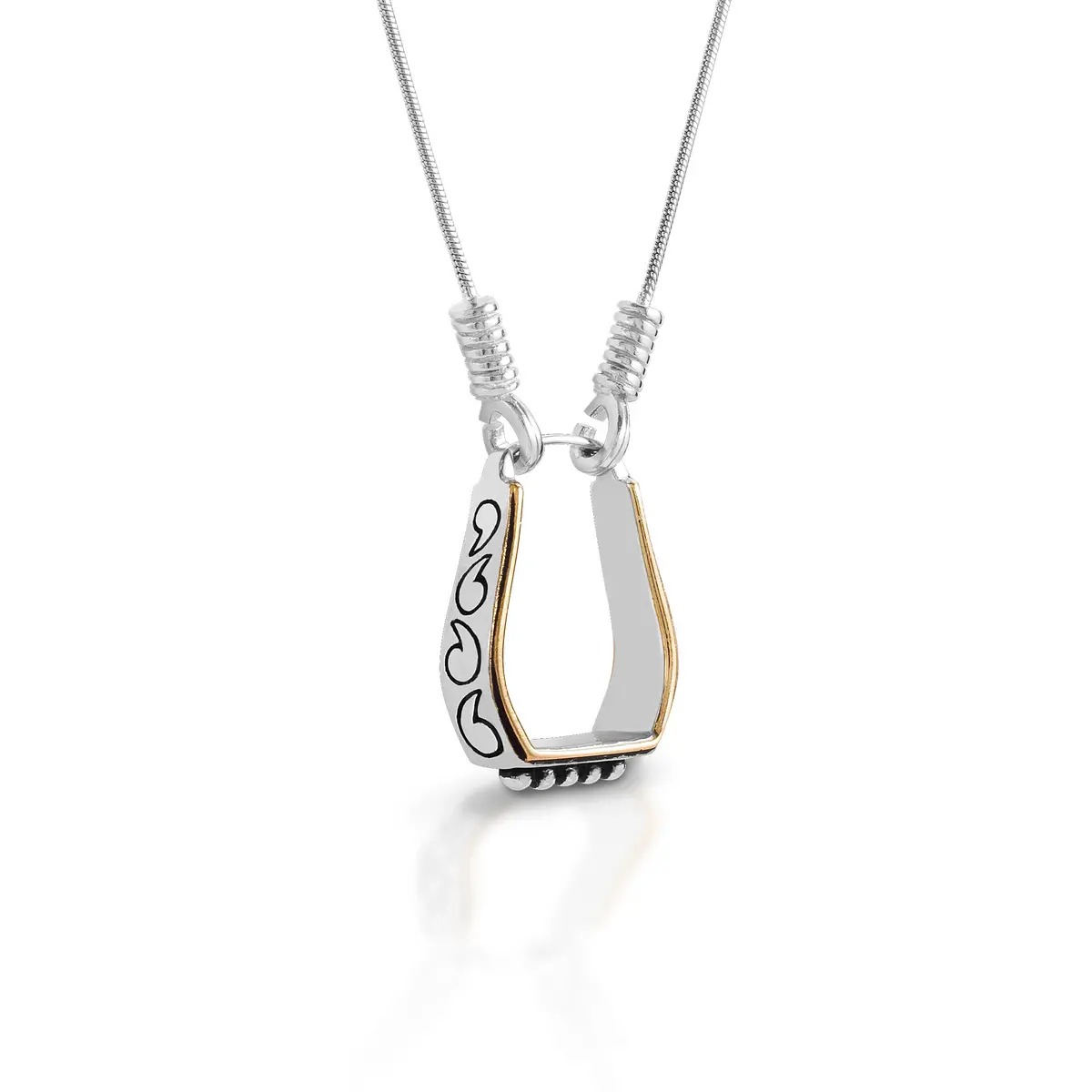 Kelly Herd Necklace Two Tone Engraved Western Stirrup - Sterling Silver 1