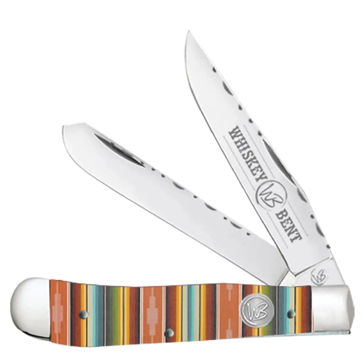 Whiskey Bent Trapper Pocket Knife Filework Twin Blade - Serape Sunrise 1