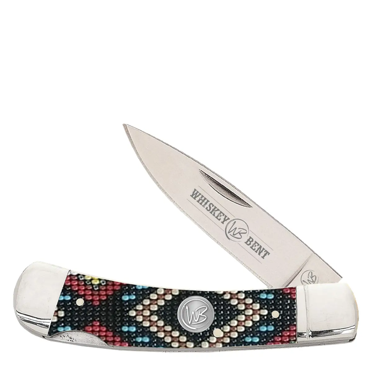 Whiskey Bent Trapper Pocket Knife Single Locking Blade Black - Diamond Bead 1