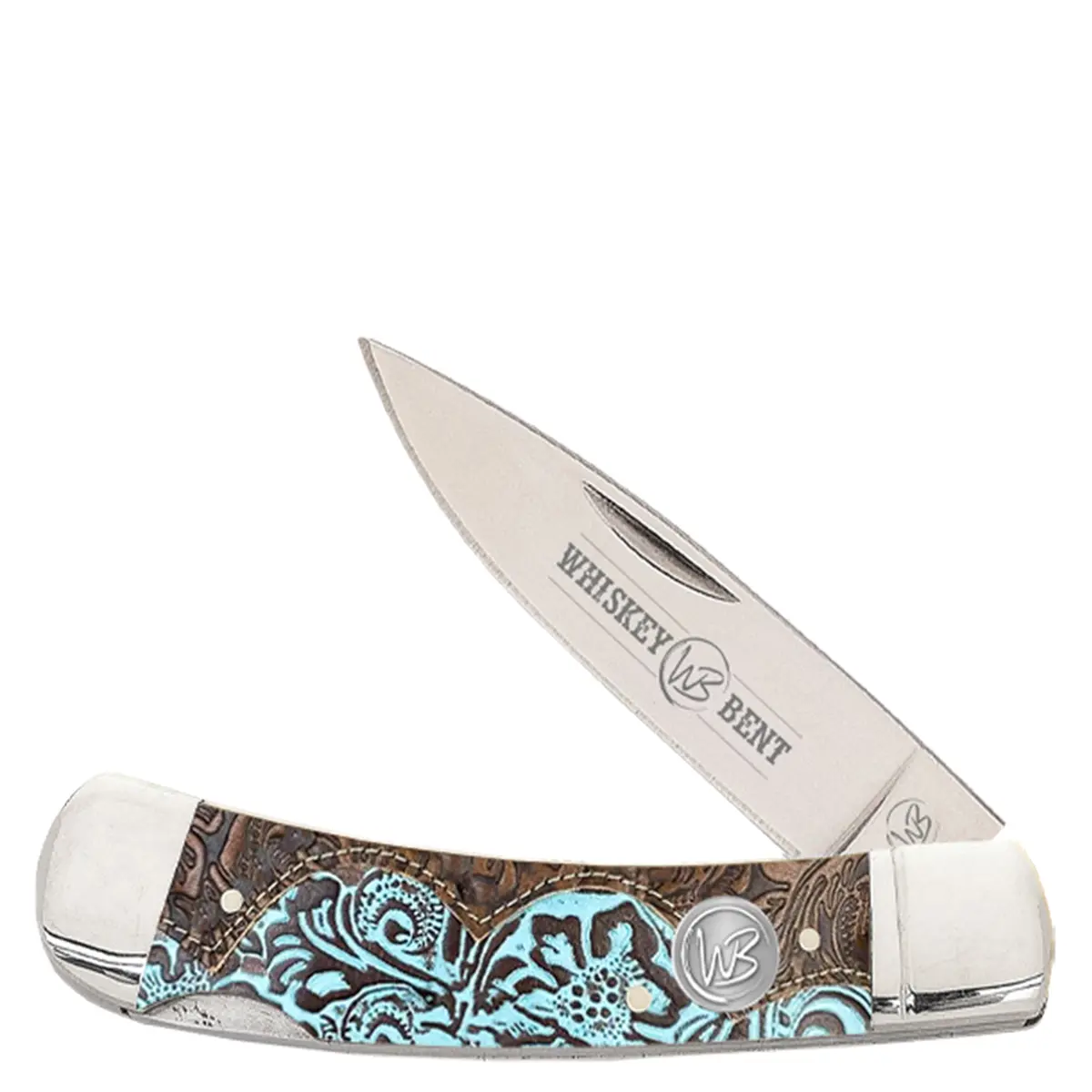 Whiskey Bent Trapper Pocket Knife Single Locking Blade - Tooled Country 1