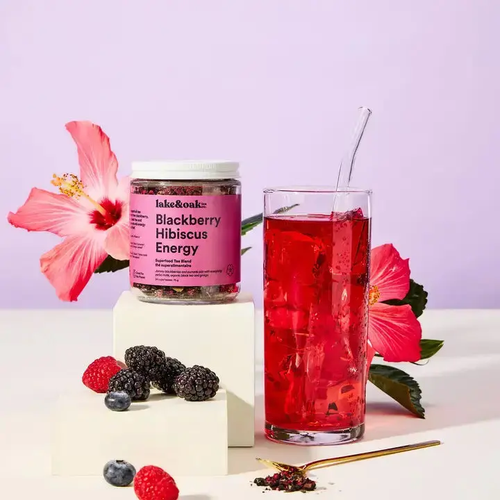Blackberry Hibiscus Energy – Superfood Tea Blend 75G | Lake & Oak Tea 1