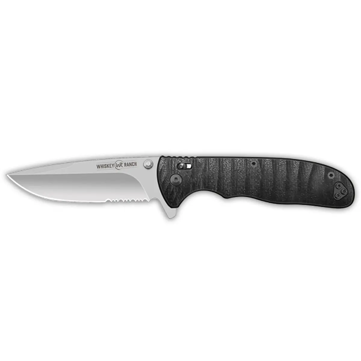 Whiskey Bent Pocket Knife Single Blade Catch Pin Lock G10 With Clip 60/40 Serrated 'Raven' 1