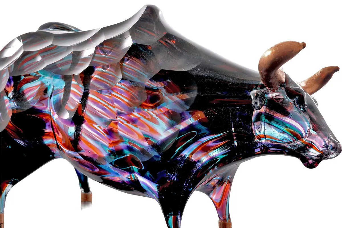 Glass Sculpture "Ethereal Bull" By Ben Silver 2