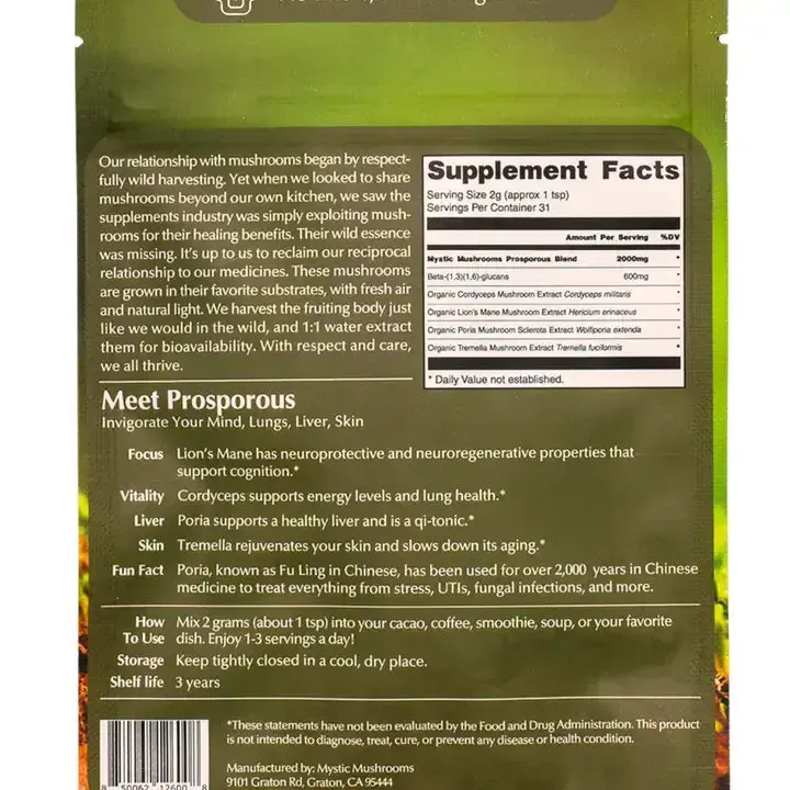 Prosporous Organic Cordyceps, Lion’S Mane, Poria & Tremella 63G - Ora Cacao 2
