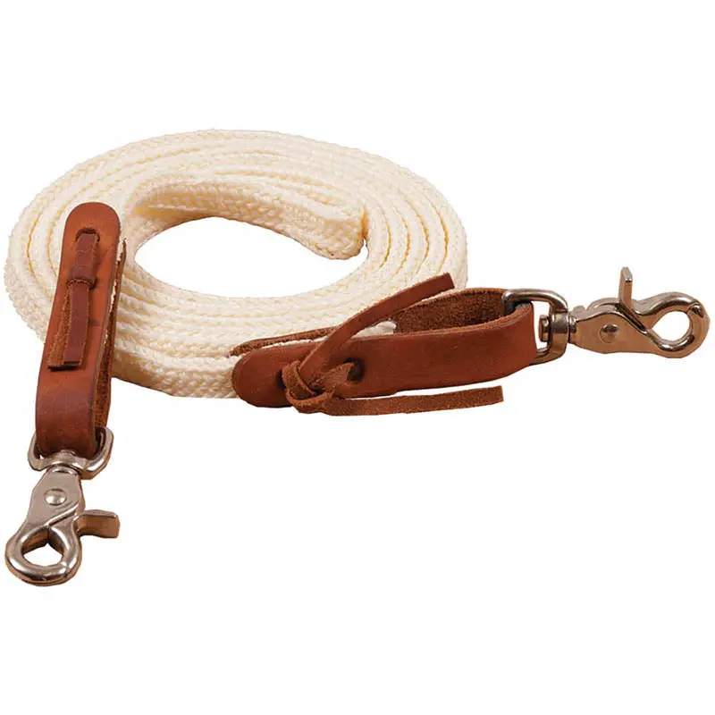 Ezy Ride Roping Rein - Flat Braided Poly  With Leather Water Straps 1/2In X 7Ft  Natural Colour 1
