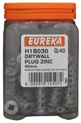 Eureka Drywall Plug: Zinc 1Fin 1