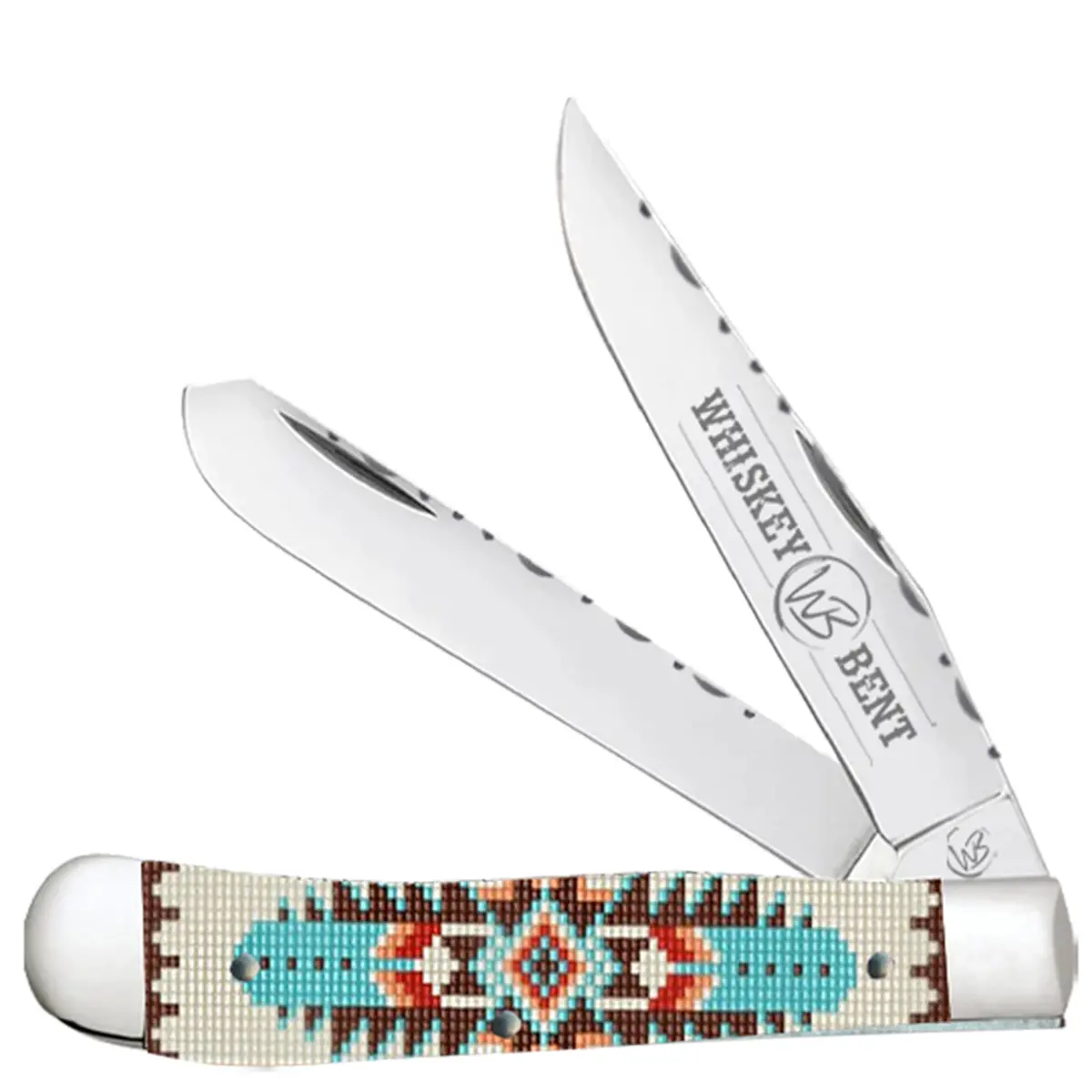 Whiskey Bent Trapper Pocket Knife Filework Twin Blade - Turquoise Bead 1