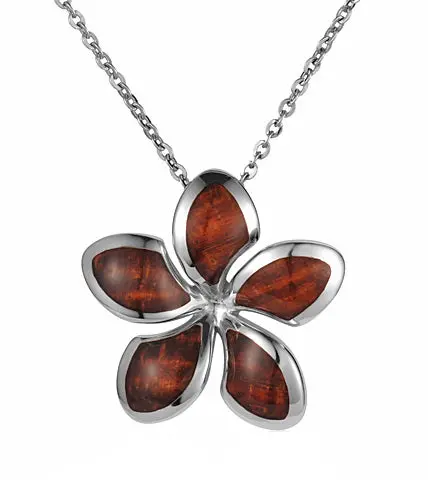 Koa Plumeria Pendant Ss 1