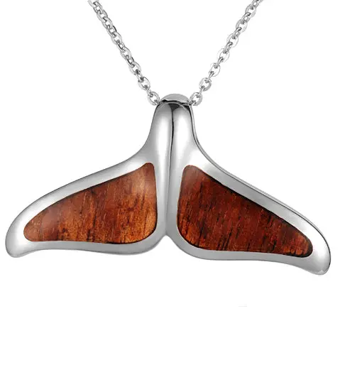 Koa Whale Tail Pendant Ss 1