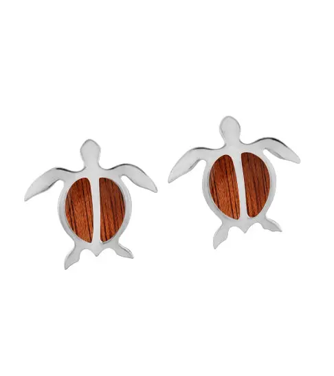Koa Petroglyph Honu Earrings Ss 1