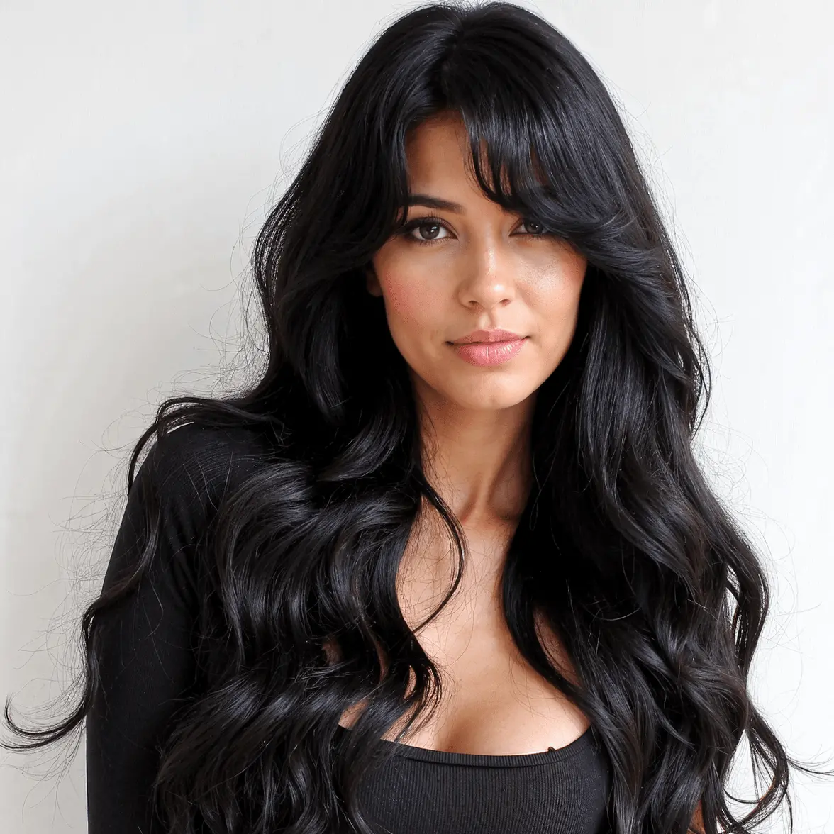 Aaliyah - Long Black Wig With Bangs 1