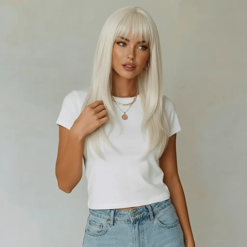 Amber Platinum Blonde Wig With Bangs 1