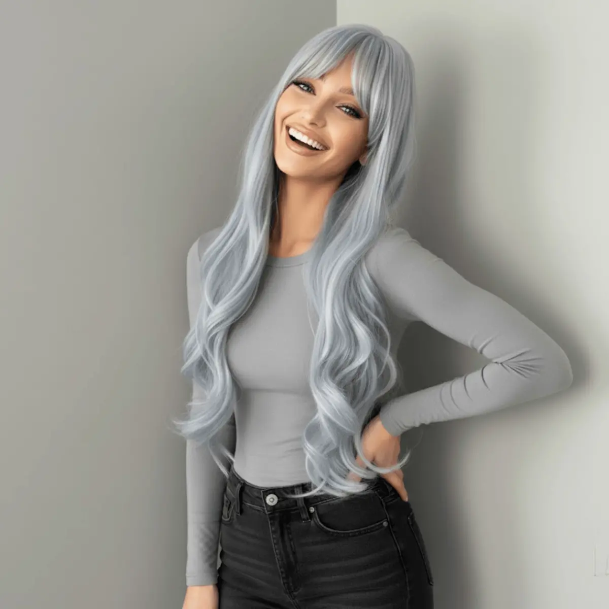 Azura Long Light Pastel Blue Wig 1