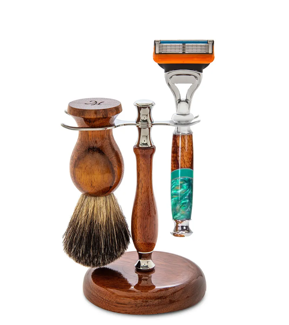 Koa Shaving Kit #2D - Hybrid Fusion (Various Colors) By Dale Dennison, W/ Badger Brush 1