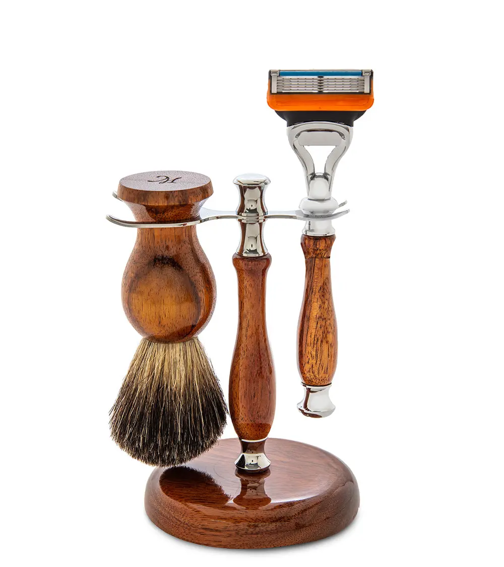 Koa Shaving Kit #2A - Fusion W/ Badger Brush 1