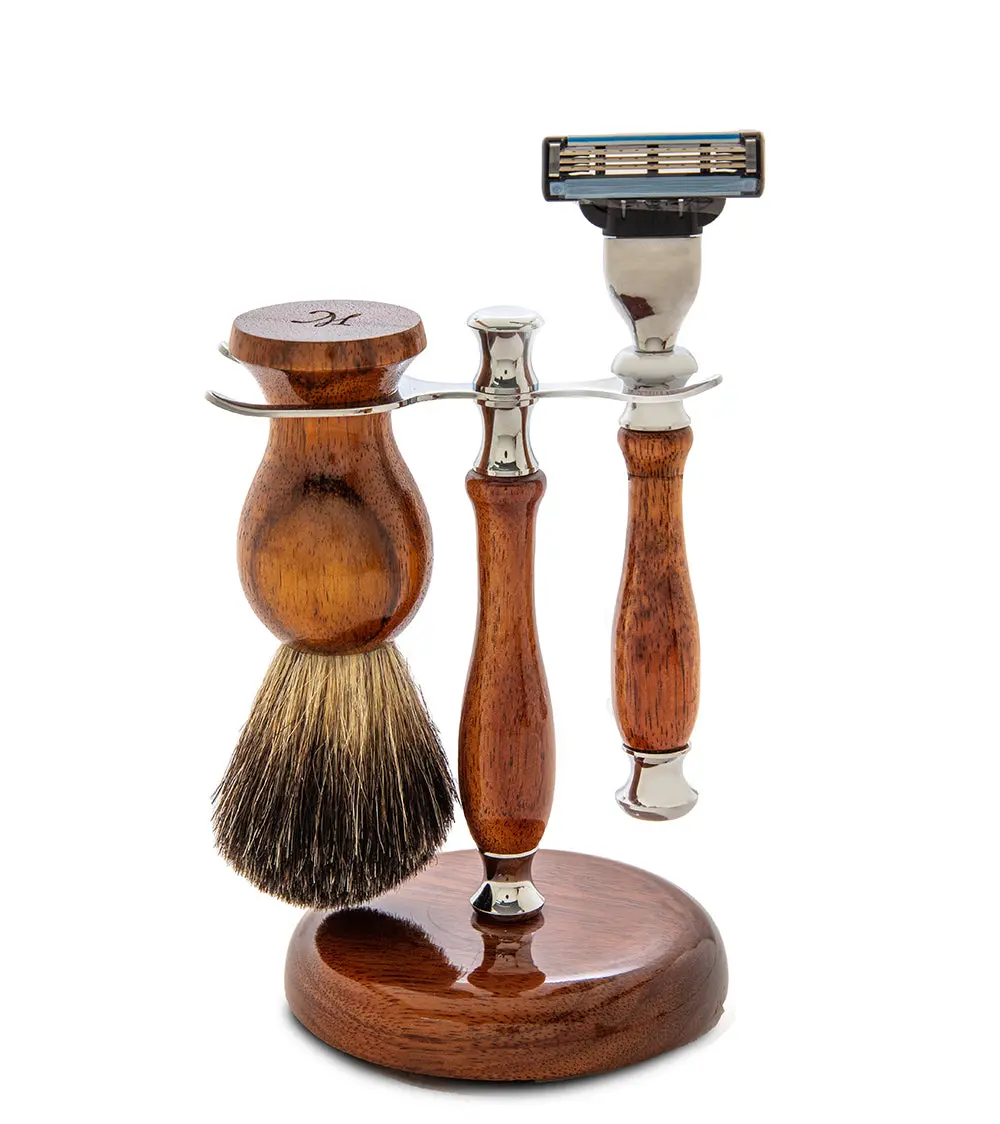 Koa Shaving Kit #2A - Mach W/ Badger Brush 1