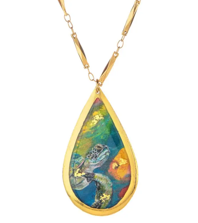 Rainbow Turtle Teardrop Necklace 30" 1