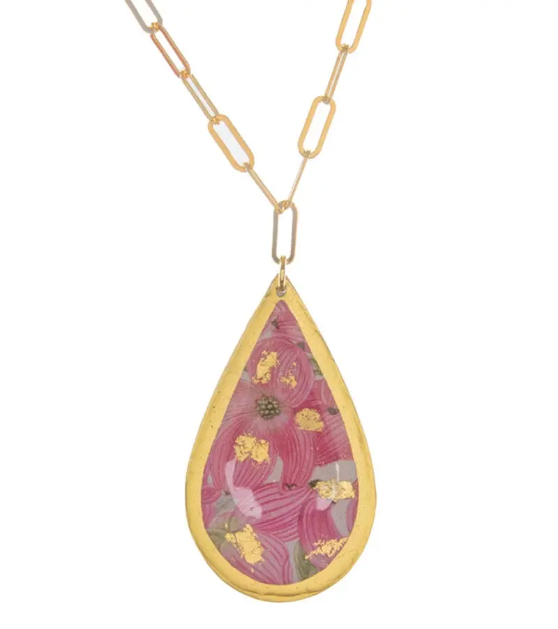 Dogwood Pink Teardrop Necklace 1