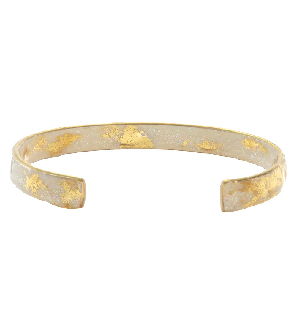 Dazzled Cream Iridescent Gold Leaf Stackable Cuff 2