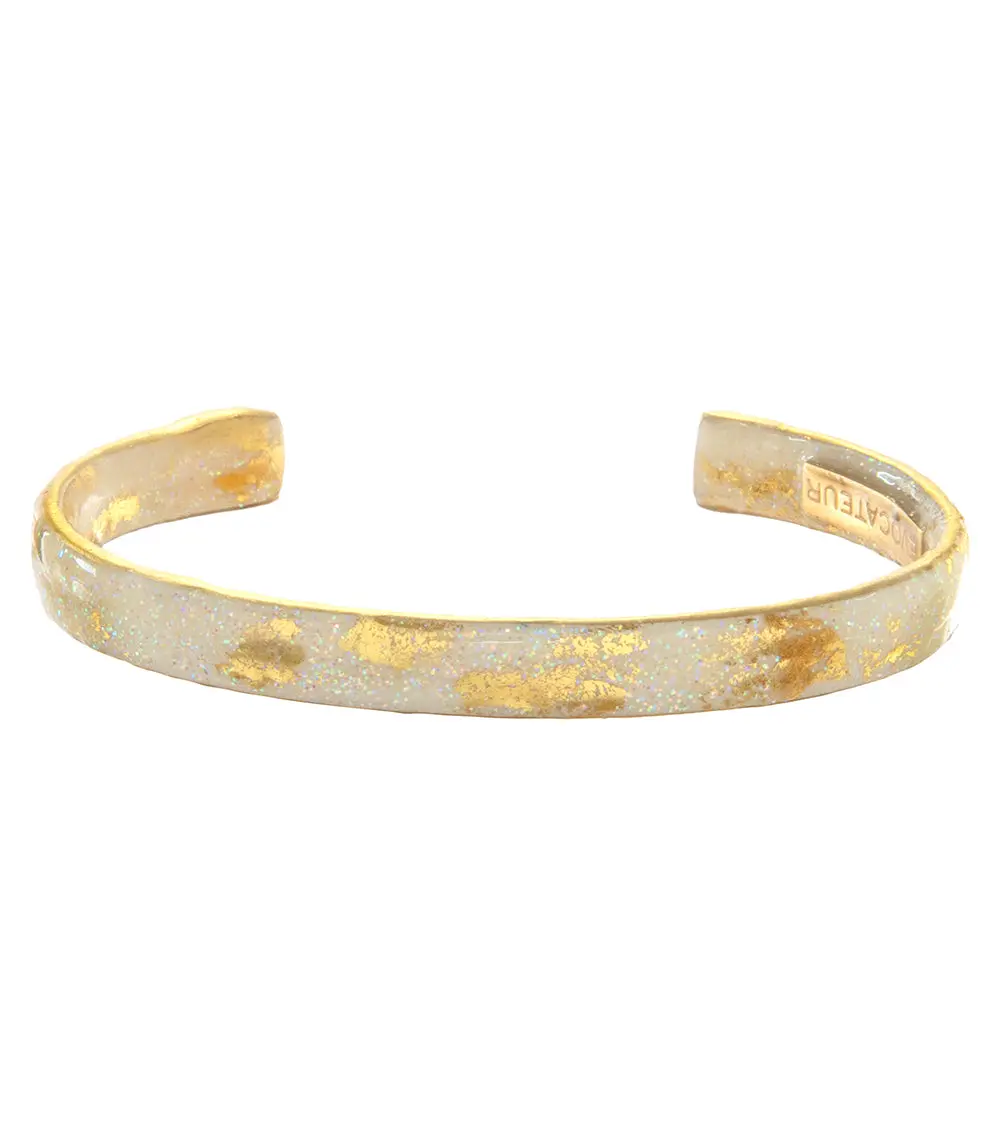 Dazzled Cream Iridescent Gold Leaf Stackable Cuff 1