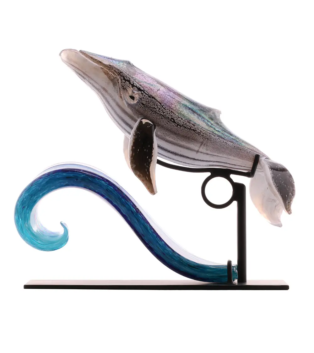 Glass Sculpture "Whale On Wave" By Ben Silver 1