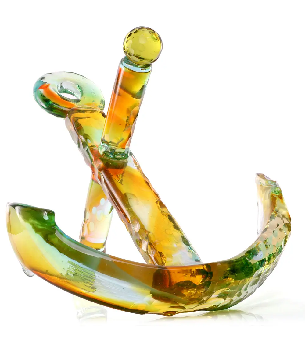 Glass Sculpture "Green & Gold Anchor" By Ben Silver 2
