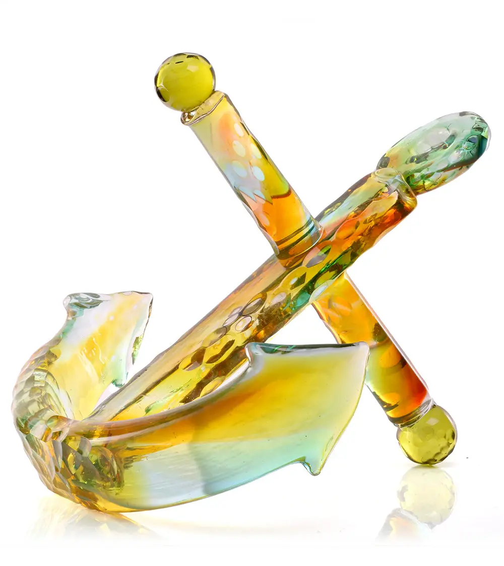 Glass Sculpture "Green & Gold Anchor" By Ben Silver 1