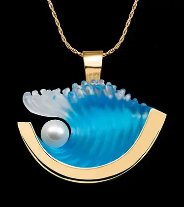 14K Yellow Gold And Pearl Medium Wave Pendant 1