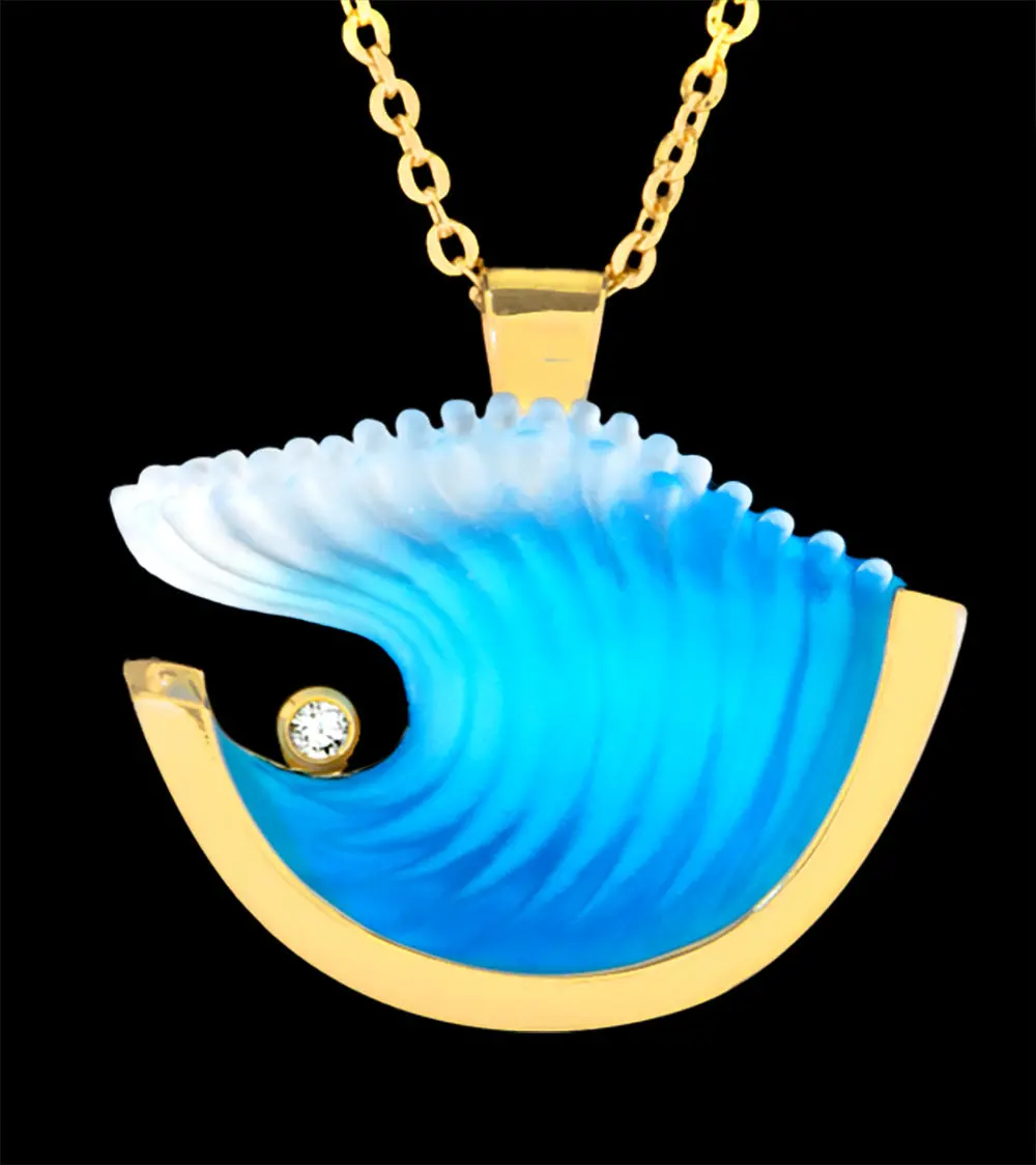 14K Yellow Gold And Diamond Large Wave Pendant 1
