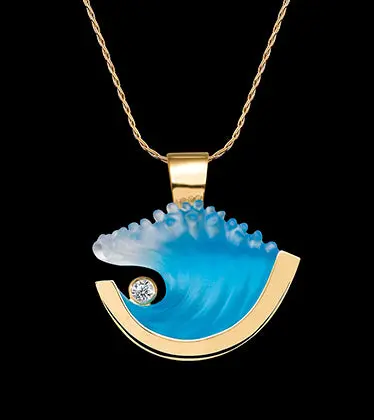 14K Yellow Gold And Diamond Medium Wave Pendant 1