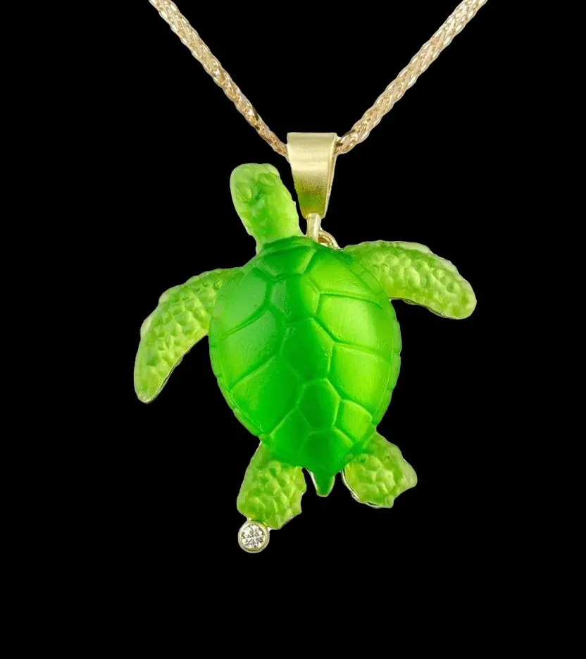 14K Yellow Gold And Diamond Honu Pendant 1
