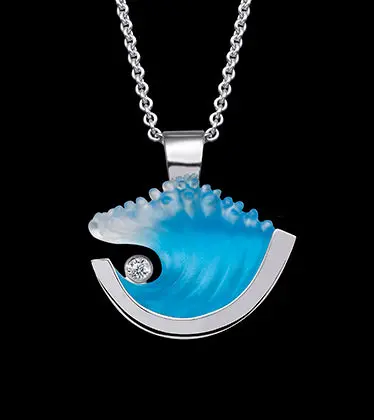 14K White Gold And Diamond Medium Wave Pendant 1