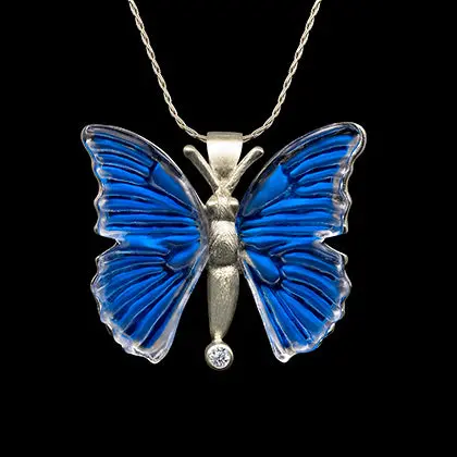 14K White Gold And Diamond Butterfly Pendant 1