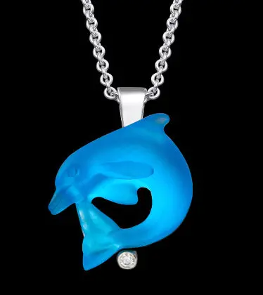 14K White Gold And Diamond Dolphin Pendant 1