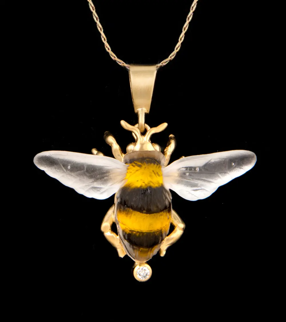 14K Yellow Gold And Diamond Hawaiian Bee Pendant 1