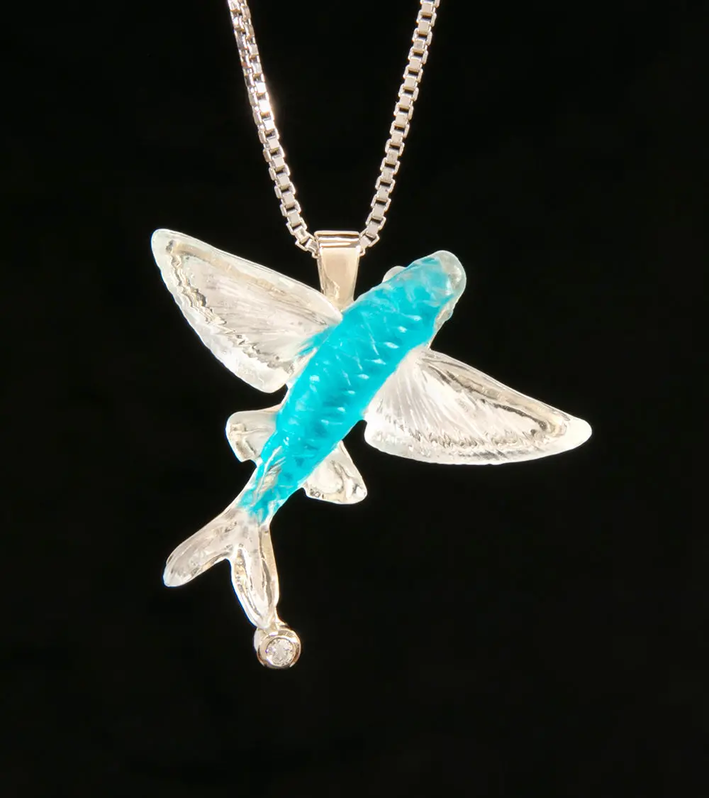 14K White Gold And Diamond Flying Fish Pendant 1