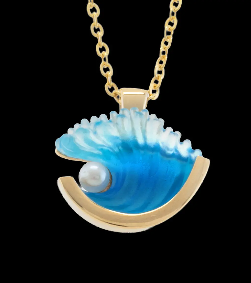 14K Yellow Gold And Pearl Medium Mid Wave Pendant 1