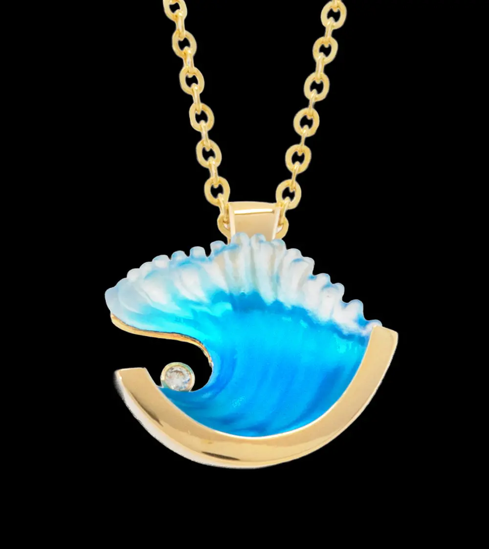 14K Yellow Gold And Diamond Medium Mid Wave Pendant 1