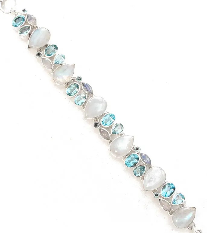 Rainbow Moonstone & Blue Topaz Bracelet 1