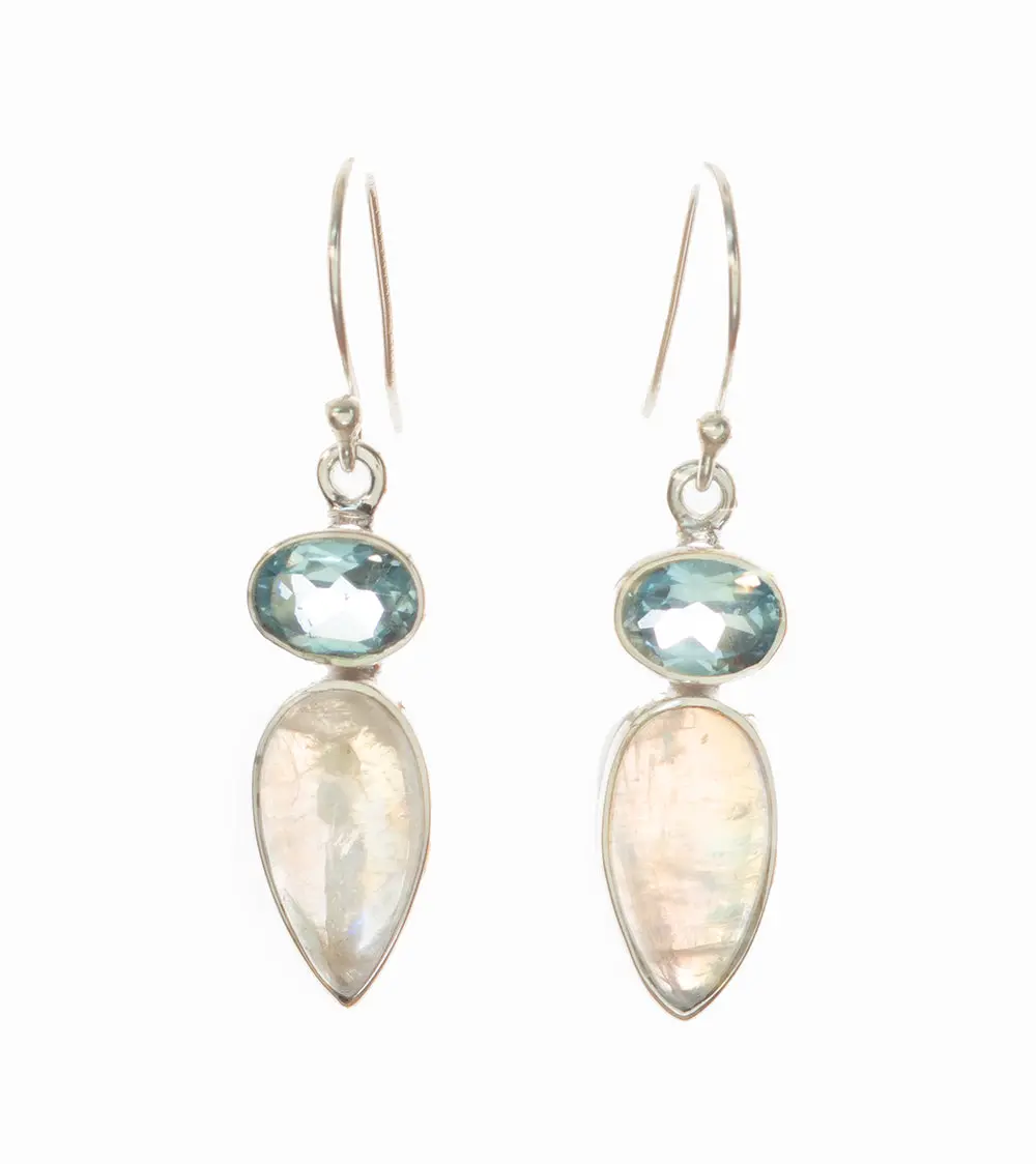 Rainbow Moonstone & Blue Topaz Earrings - Bobb36100 1