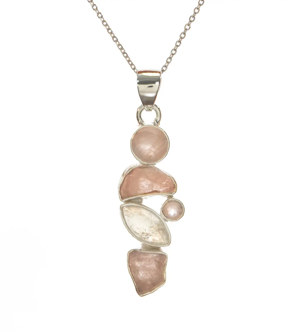 Rose Quartz, Morganite, & Rainbow Moonstone Pendant - Bobb36131+M&M37477 1