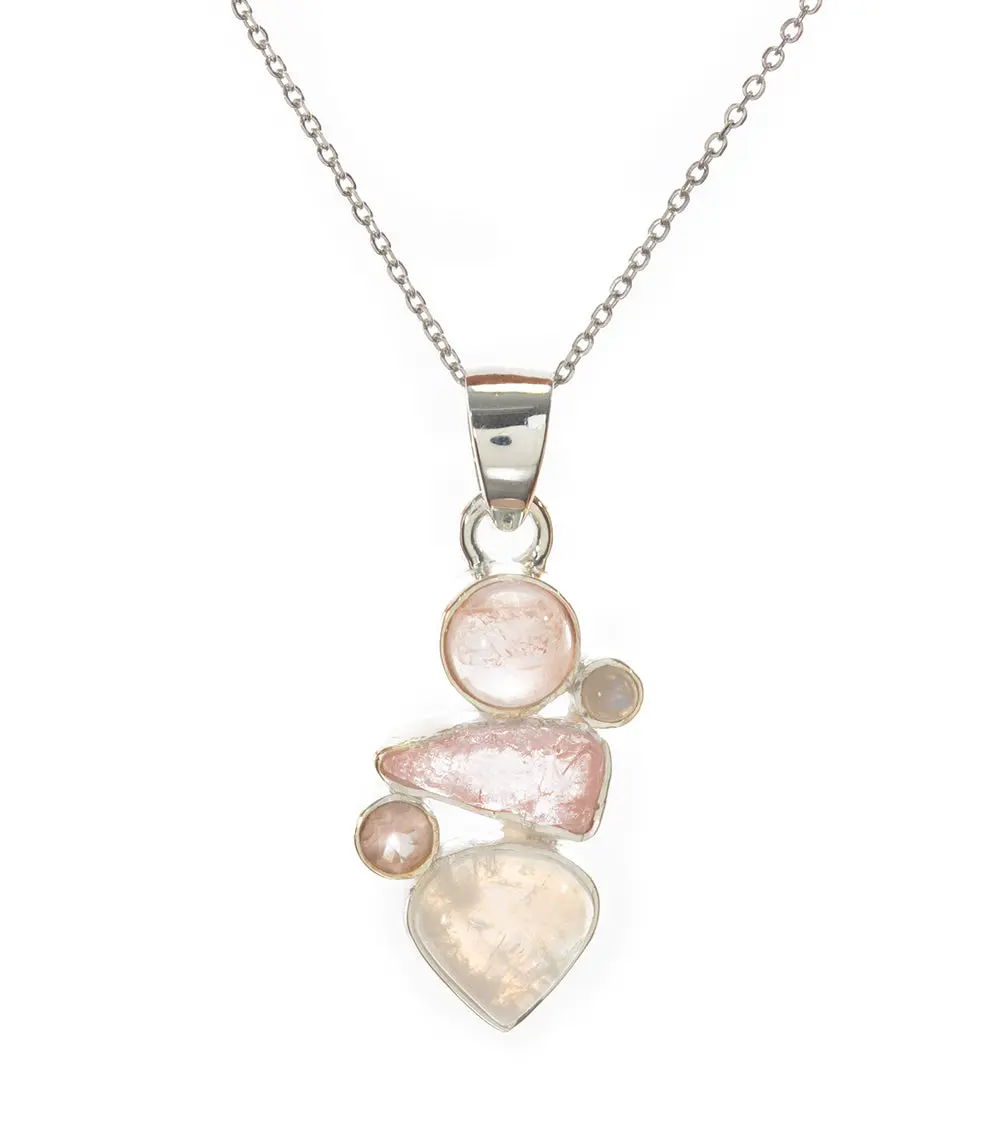 Rose Quartz, Morganite, & Rainbow Moonstone Pendant - Bobb36130+M&M37477 1
