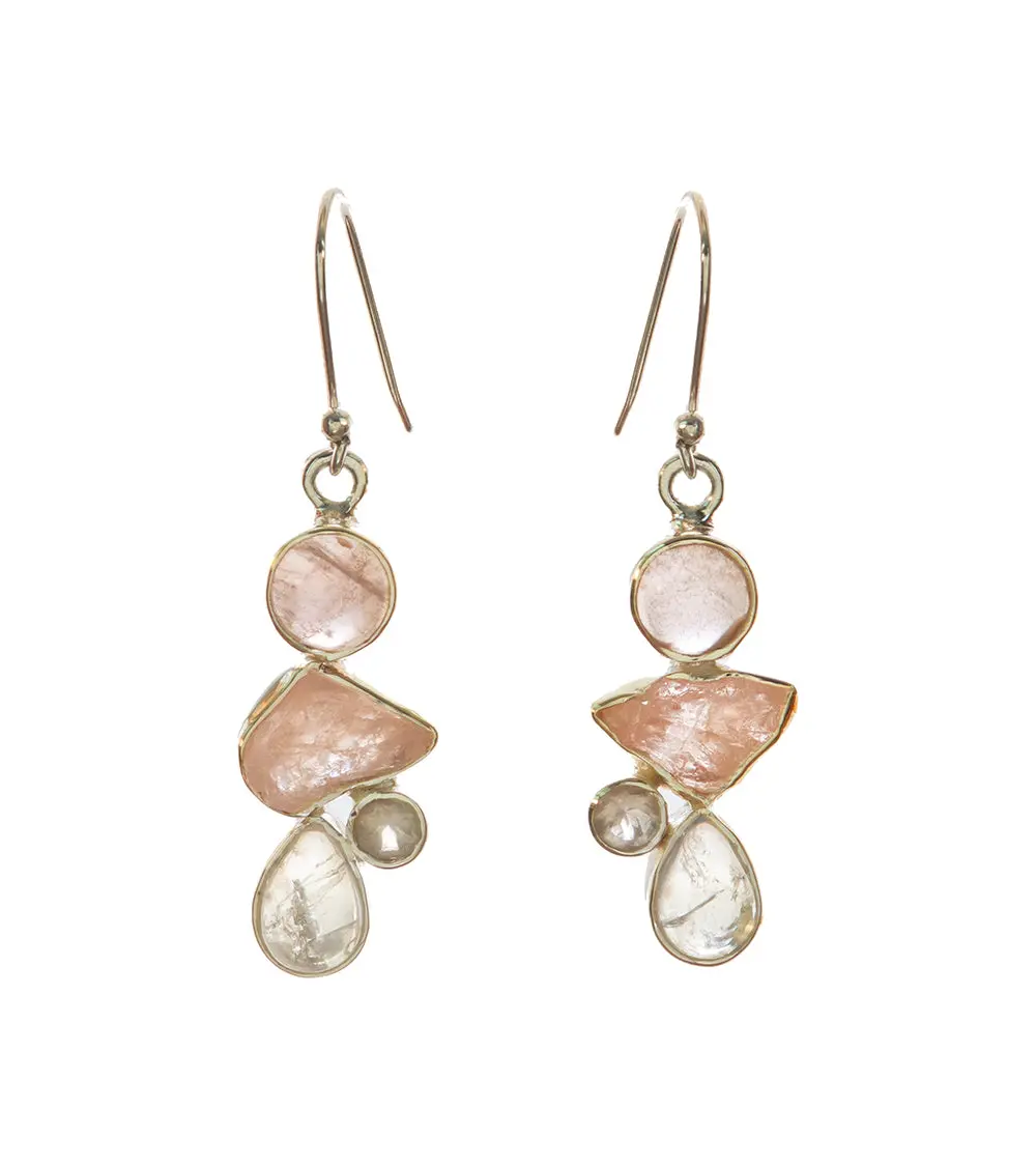 Rose Quartz, Morganite & Rainbow Moonstone Earrings 1