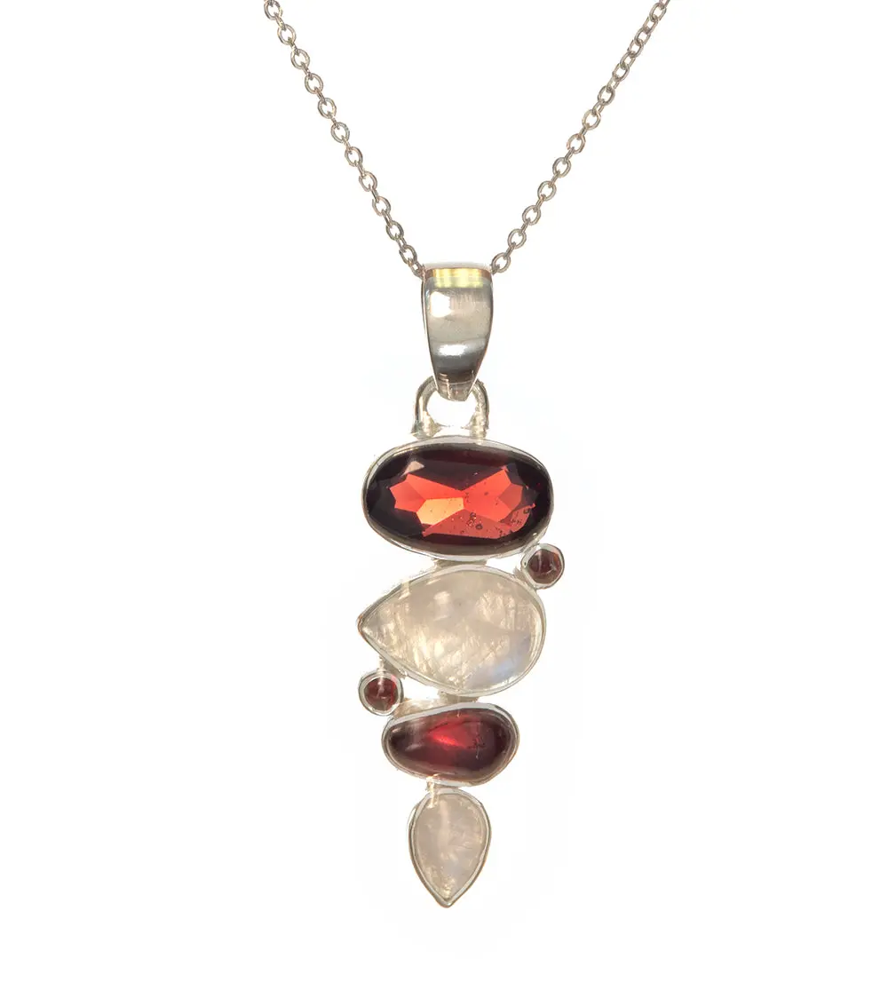 Garnet & Rainbow Moonstone Pendant 1