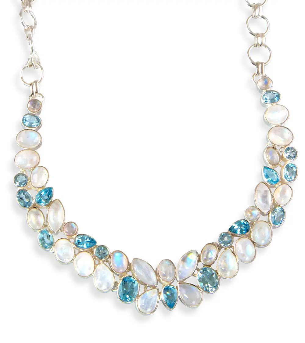 Blue Topaz & Rainbow Moonstone Necklace 1