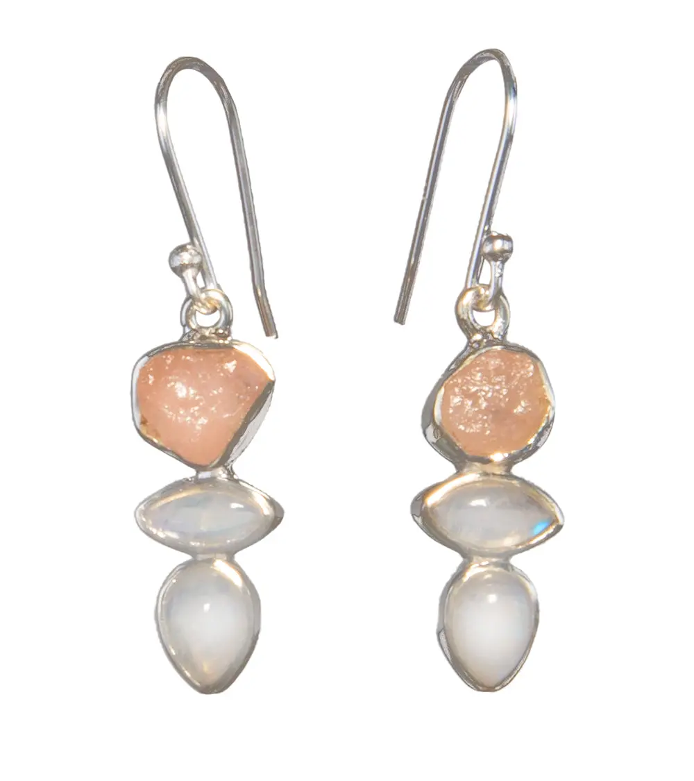 Rose Quartz & Rainbow Moonstone Earrings 1