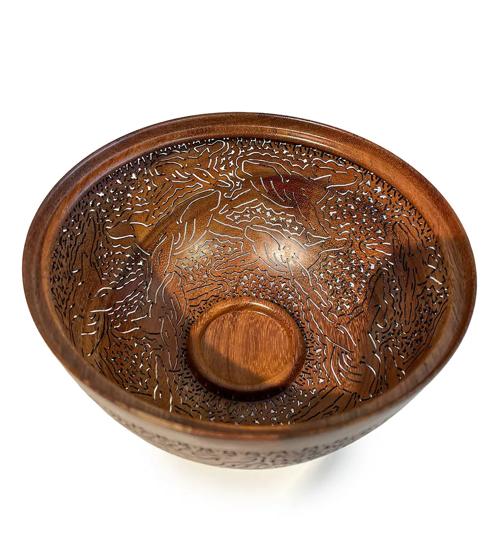 Pierced Koa Bowl "Whales" By Patrick And Peggy Bookey - Boop42875 1